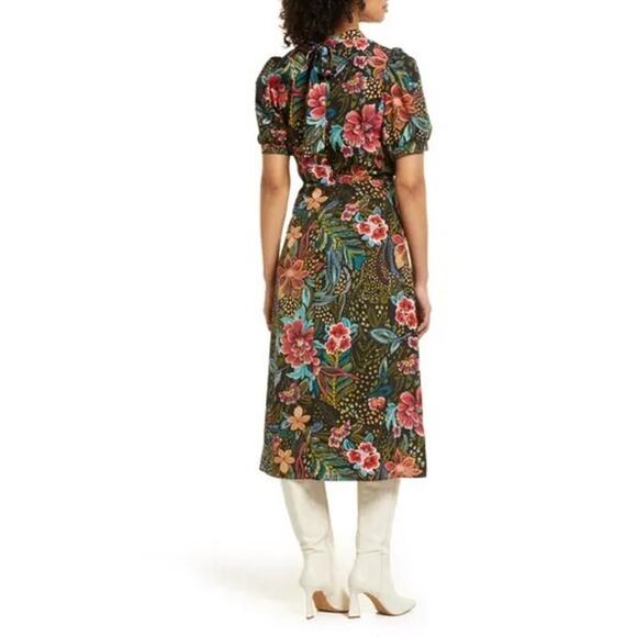 Julia Jordan Floral Print Tie Neck Midi Dress Size 8 - Picture 2 of 9